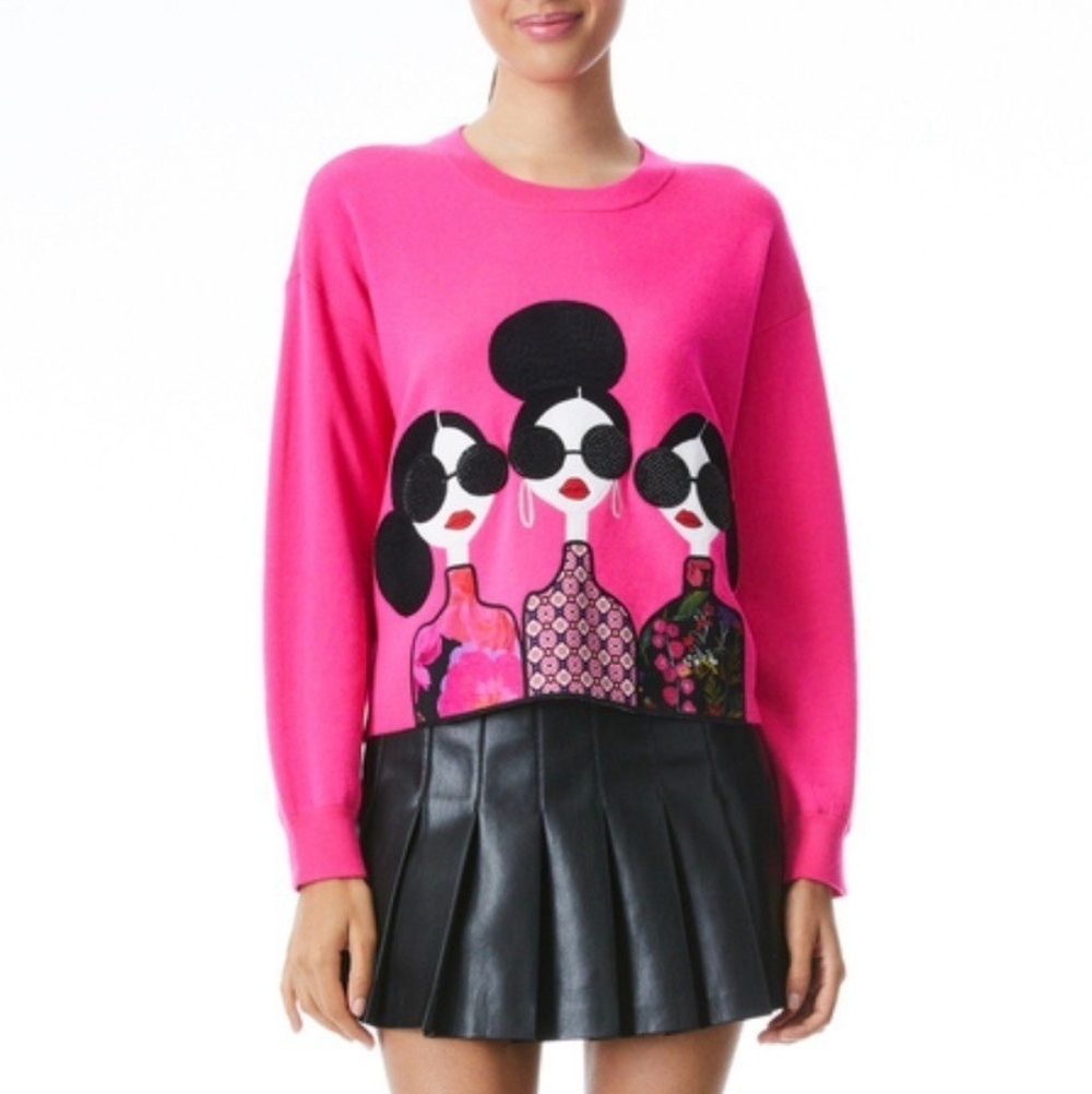 Alice + Olivia Hot Pink Wool Blend Boxy Nyla Cropped Sweater